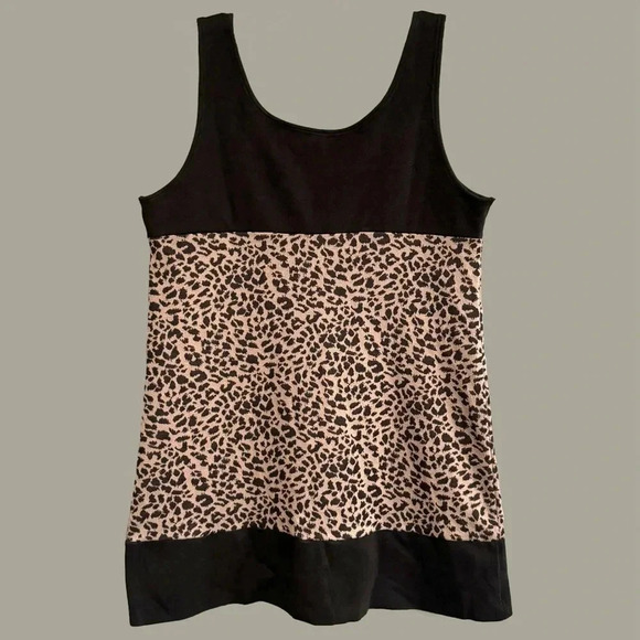 WD.NY Black & Tan Leopard Animal Print Jumper Mini Dress Color Block Size Large - Picture 2 of 5